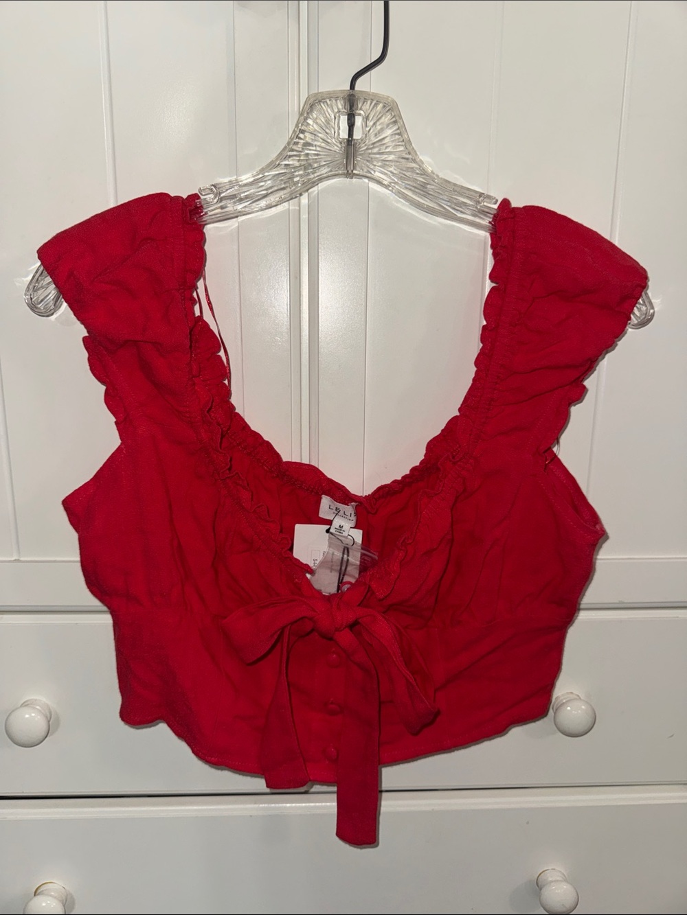 Le Lis Red Ruffle Tie-Front Crop Top